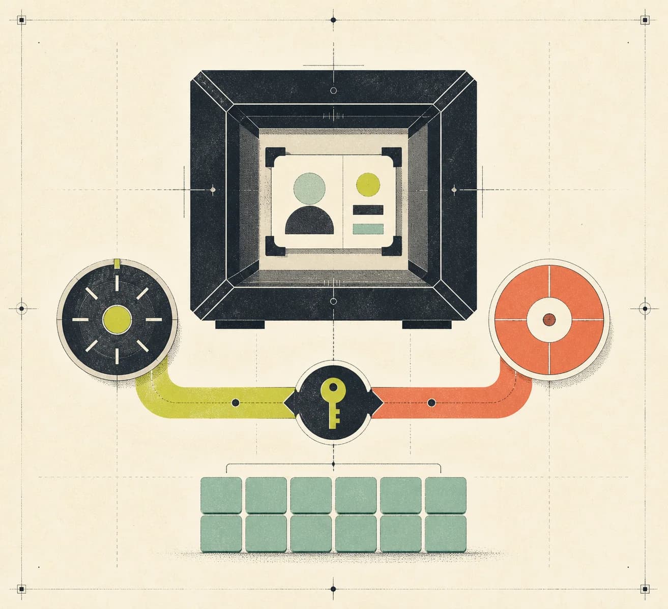 Abstract identity card protected by two verification paths and recovery tiles